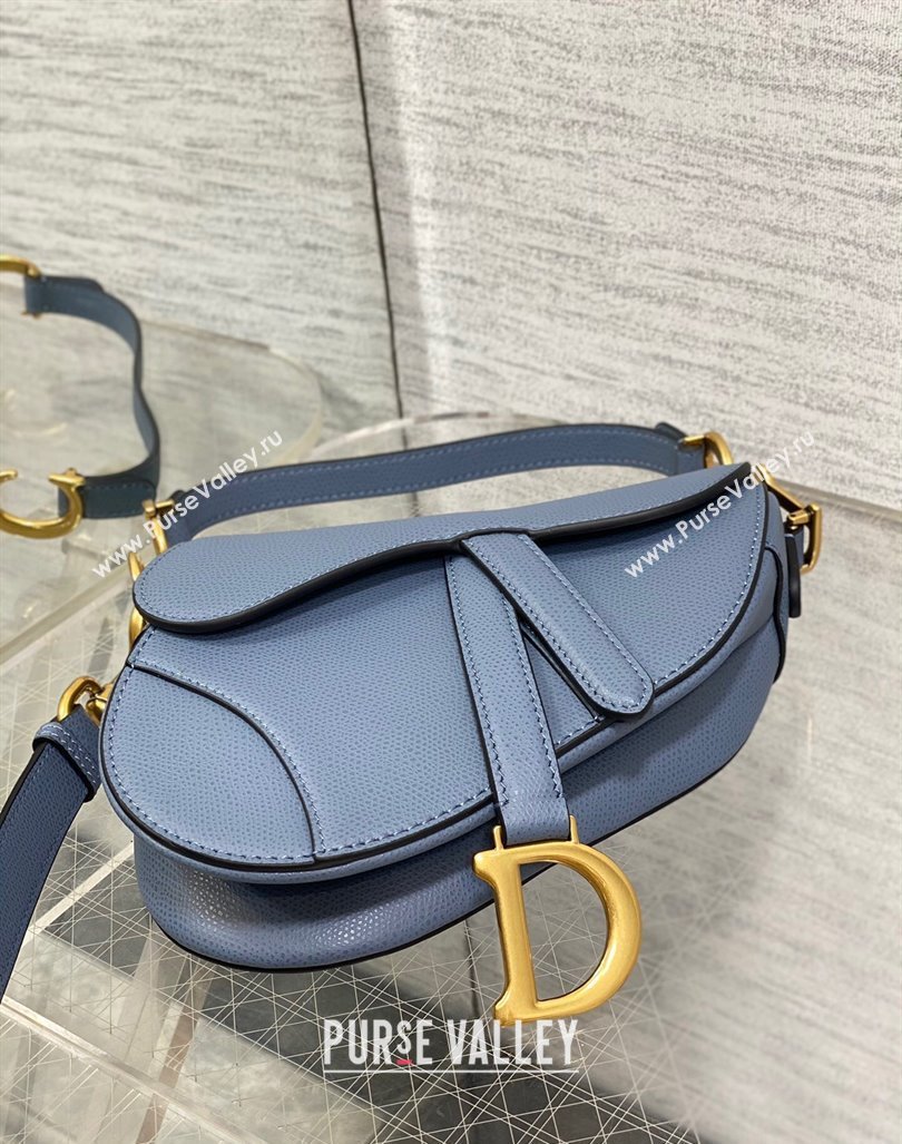 Dior Mini Saddle Bag with Strap in Grained Calfskin Denim Blue 2024 (XXG-241101069)