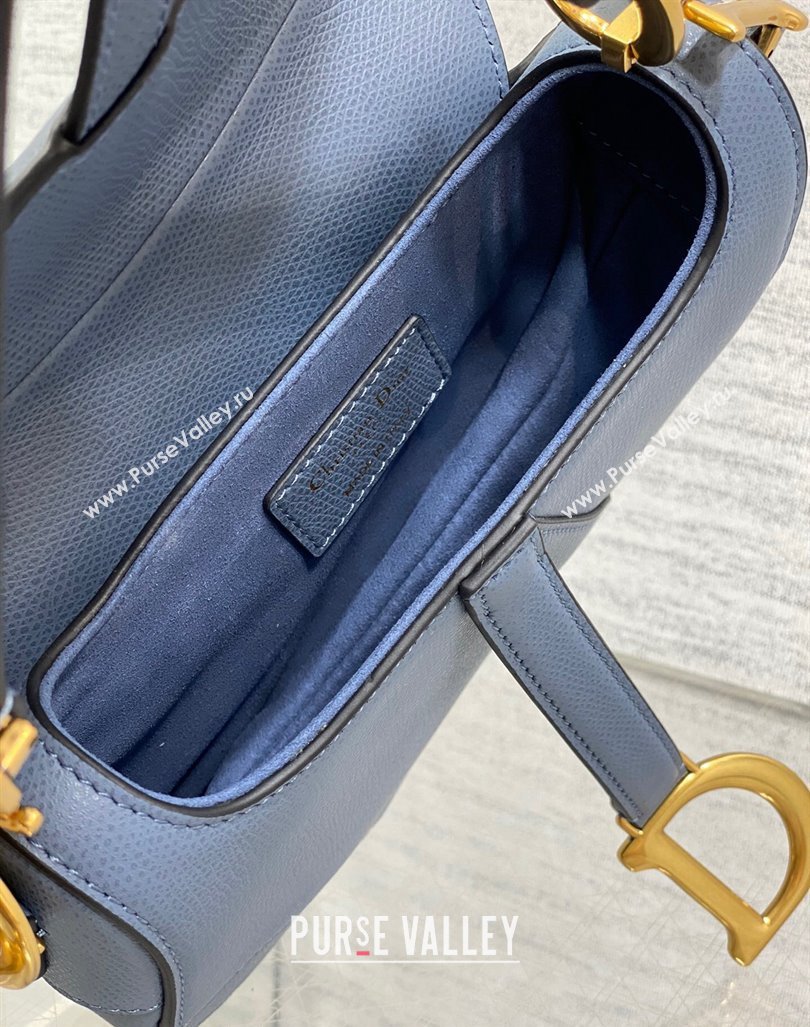 Dior Mini Saddle Bag with Strap in Grained Calfskin Denim Blue 2024 (XXG-241101069)