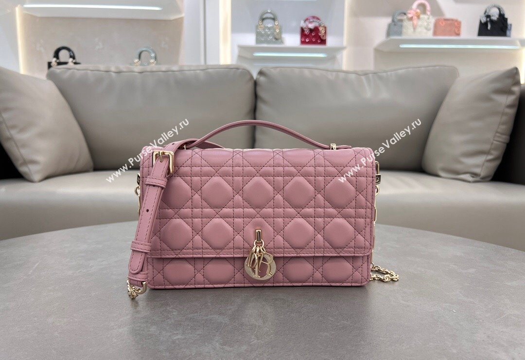 Dior My Dior Top Handle Bag in Cannage Lambskin Aged Pink 2024 0997 (BF-241031077)