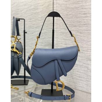 Dior Medium Saddle Bag with Strap in Grained Calfskin Denim Blue 2024 (XXG-241101054)