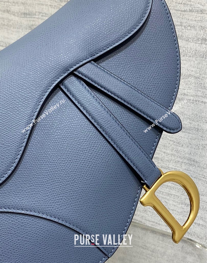 Dior Medium Saddle Bag with Strap in Grained Calfskin Denim Blue 2024 (XXG-241101054)