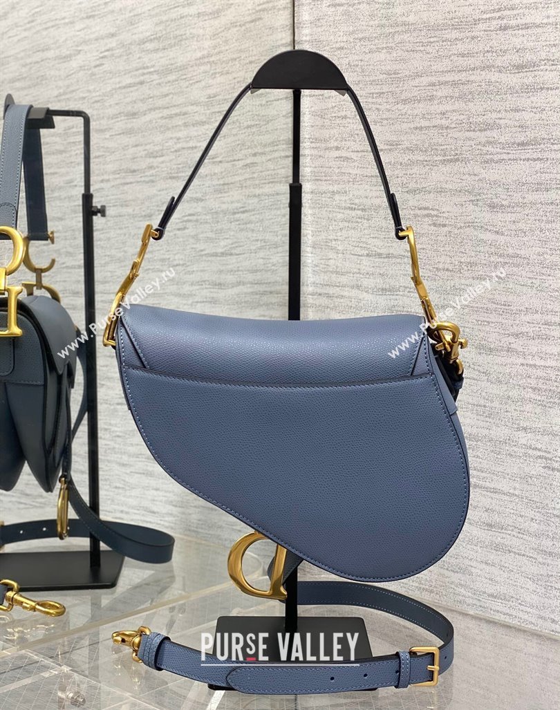 Dior Medium Saddle Bag with Strap in Grained Calfskin Denim Blue 2024 (XXG-241101054)