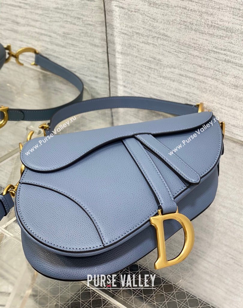 Dior Medium Saddle Bag with Strap in Grained Calfskin Denim Blue 2024 (XXG-241101054)