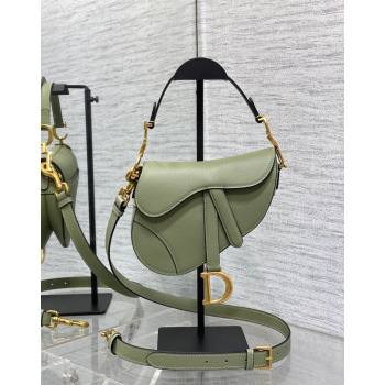 Dior Mini Saddle Bag with Strap in Grained Calfskin Matcha Green 2024 (XXG-241101071)