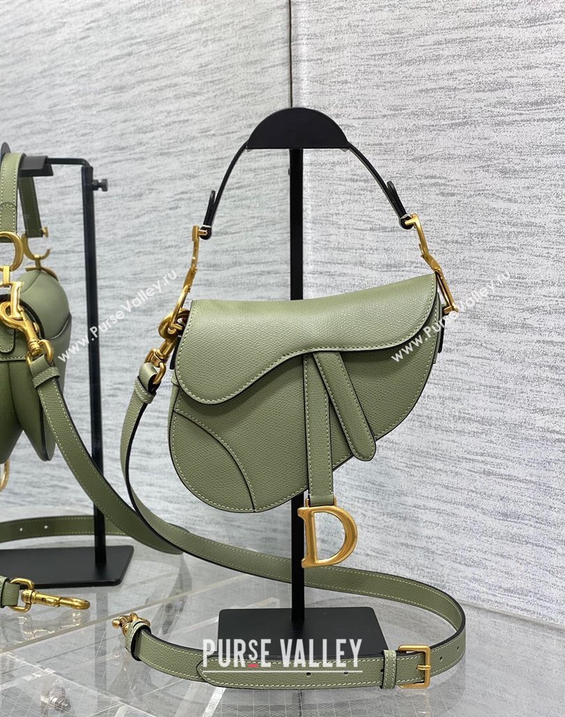 Dior Mini Saddle Bag with Strap in Grained Calfskin Matcha Green 2024 (XXG-241101071)