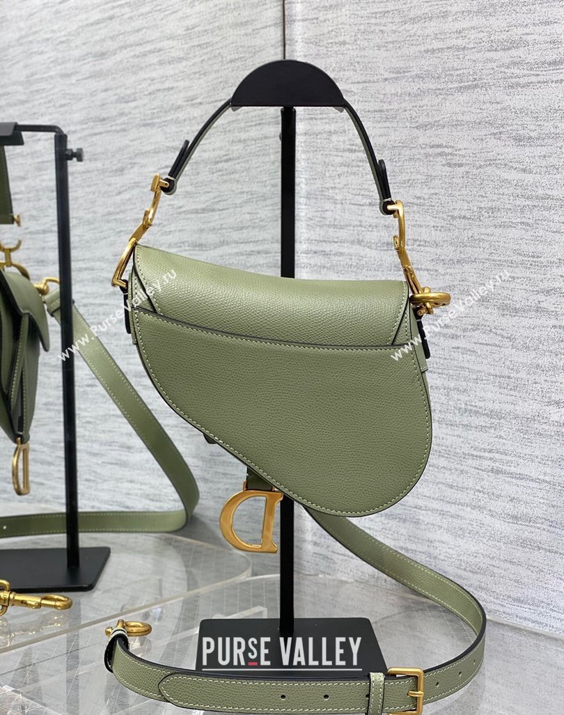 Dior Mini Saddle Bag with Strap in Grained Calfskin Matcha Green 2024 (XXG-241101071)