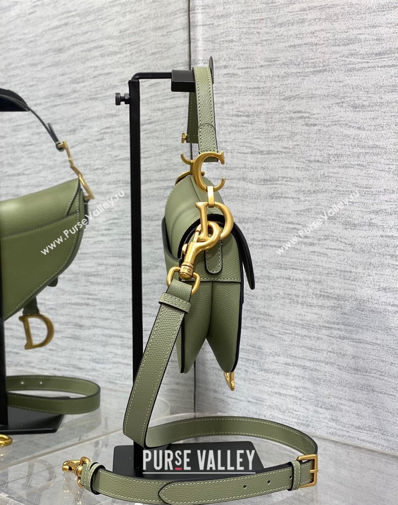 Dior Mini Saddle Bag with Strap in Grained Calfskin Matcha Green 2024 (XXG-241101071)