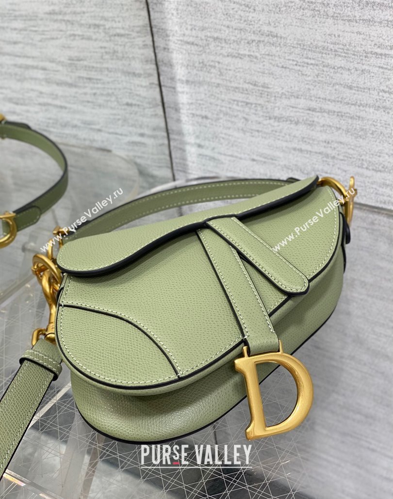 Dior Mini Saddle Bag with Strap in Grained Calfskin Matcha Green 2024 (XXG-241101071)