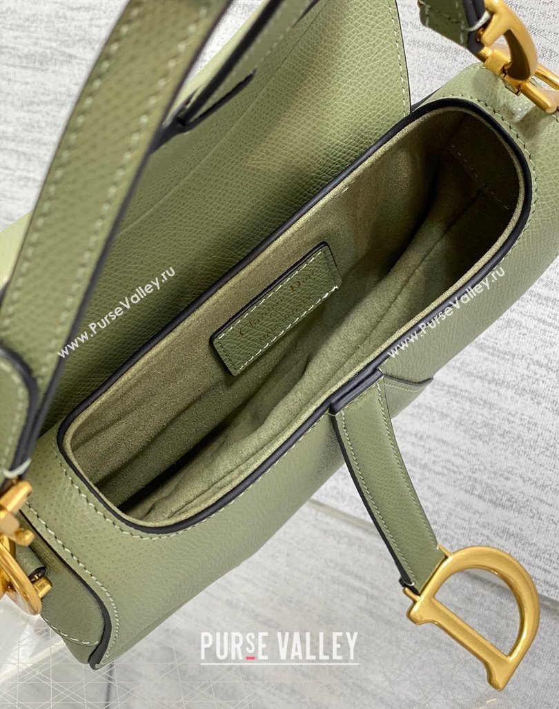 Dior Mini Saddle Bag with Strap in Grained Calfskin Matcha Green 2024 (XXG-241101071)