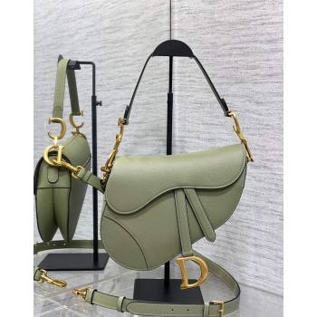 Dior Medium Saddle Bag with Strap in Grained Calfskin Matcha Green 2024 (XXG-241101055)