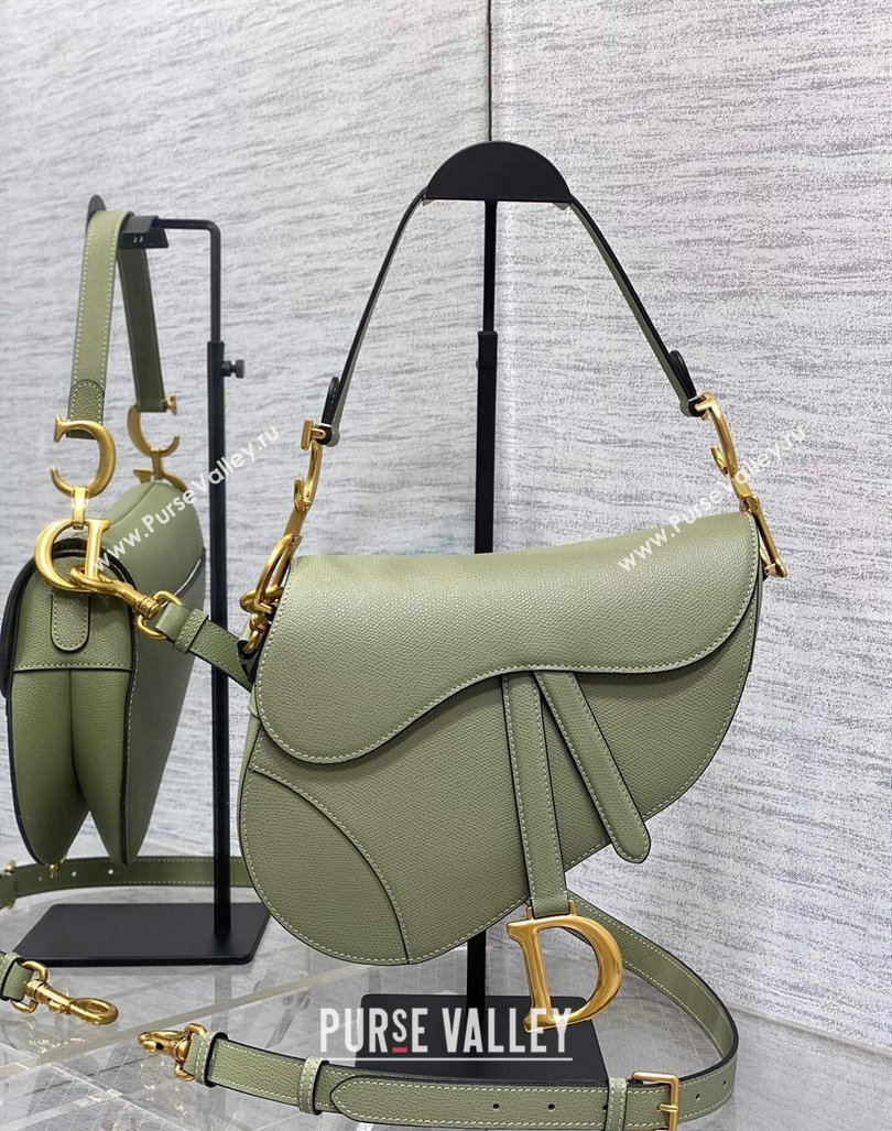 Dior Medium Saddle Bag with Strap in Grained Calfskin Matcha Green 2024 (XXG-241101055)