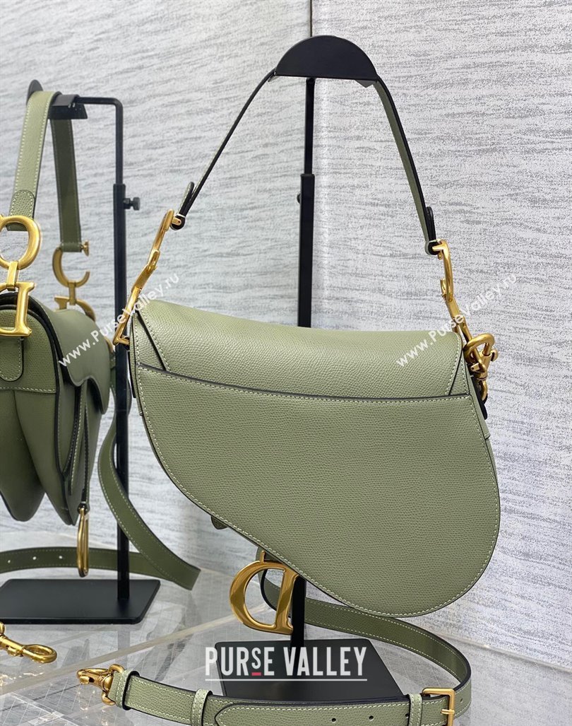 Dior Medium Saddle Bag with Strap in Grained Calfskin Matcha Green 2024 (XXG-241101055)