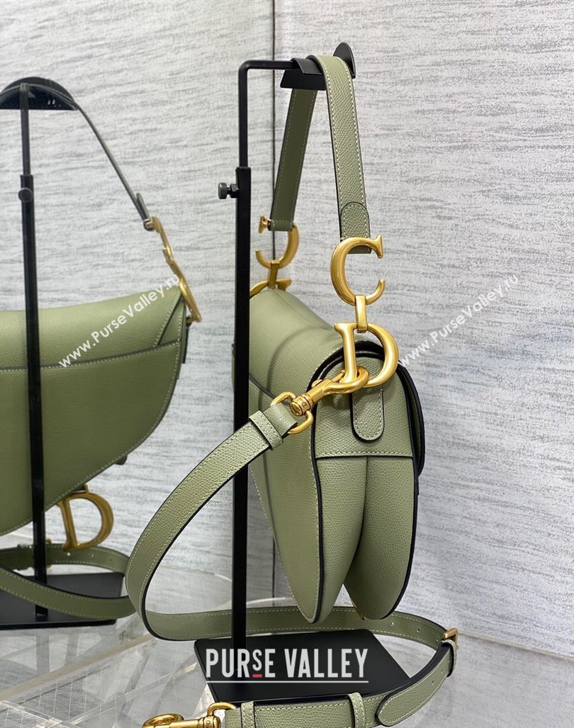 Dior Medium Saddle Bag with Strap in Grained Calfskin Matcha Green 2024 (XXG-241101055)