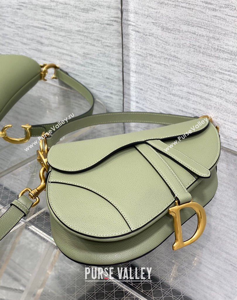 Dior Medium Saddle Bag with Strap in Grained Calfskin Matcha Green 2024 (XXG-241101055)