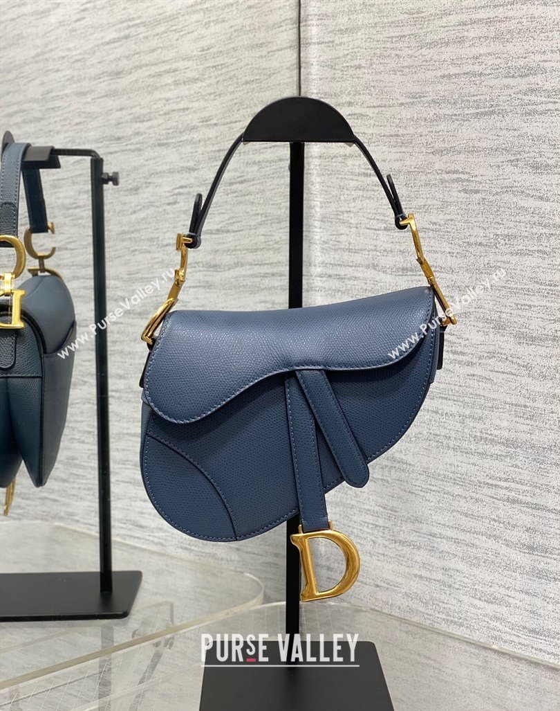 Dior Mini Saddle Bag with Strap in Grained Calfskin Vintage Blue 2024 (XXG-241101070)