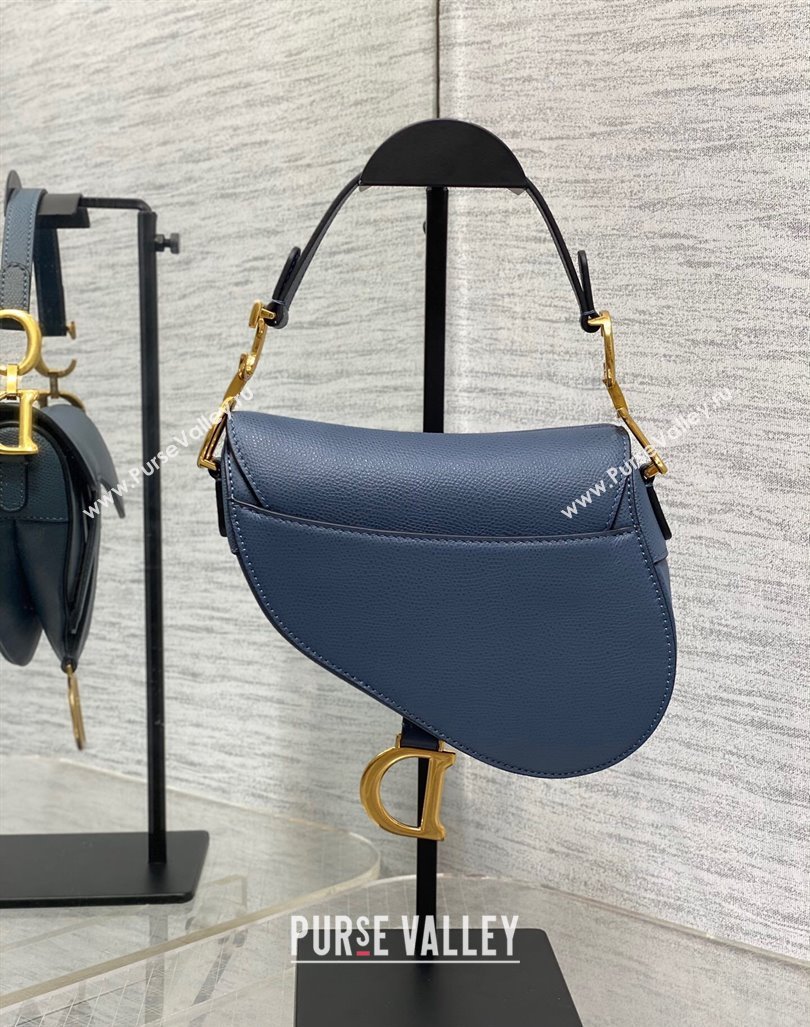 Dior Mini Saddle Bag with Strap in Grained Calfskin Vintage Blue 2024 (XXG-241101070)