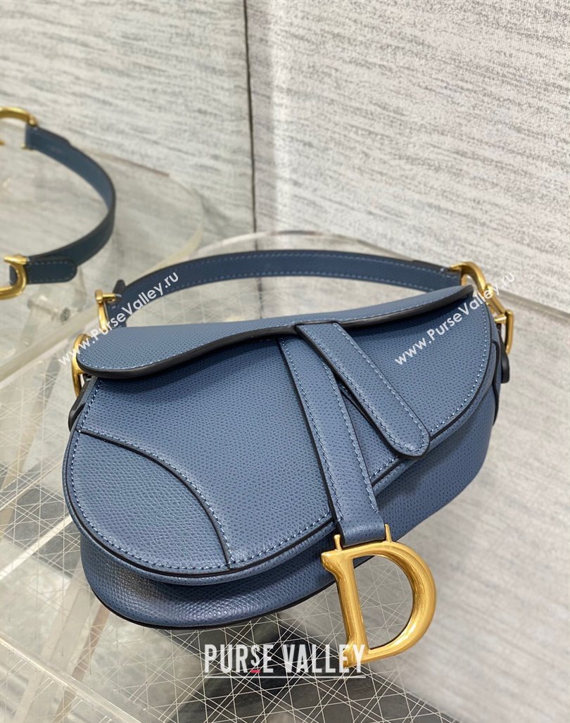 Dior Mini Saddle Bag with Strap in Grained Calfskin Vintage Blue 2024 (XXG-241101070)