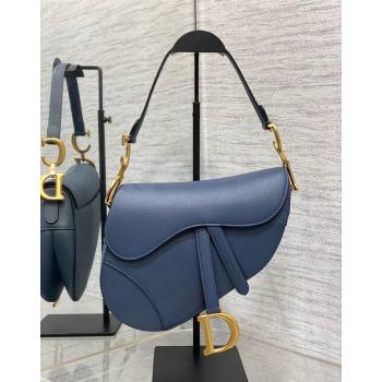 Dior Medium Saddle Bag with Strap in Grained Calfskin Vintage Blue 2024 (XXG-241101056)