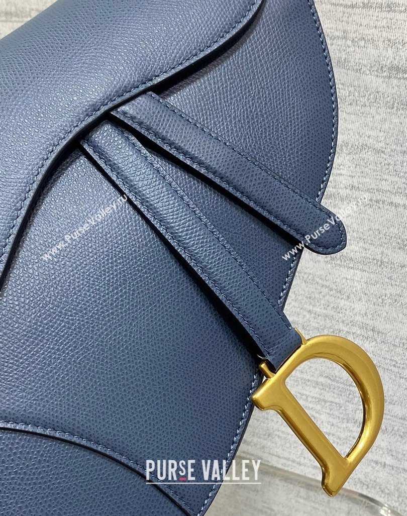 Dior Medium Saddle Bag with Strap in Grained Calfskin Vintage Blue 2024 (XXG-241101056)