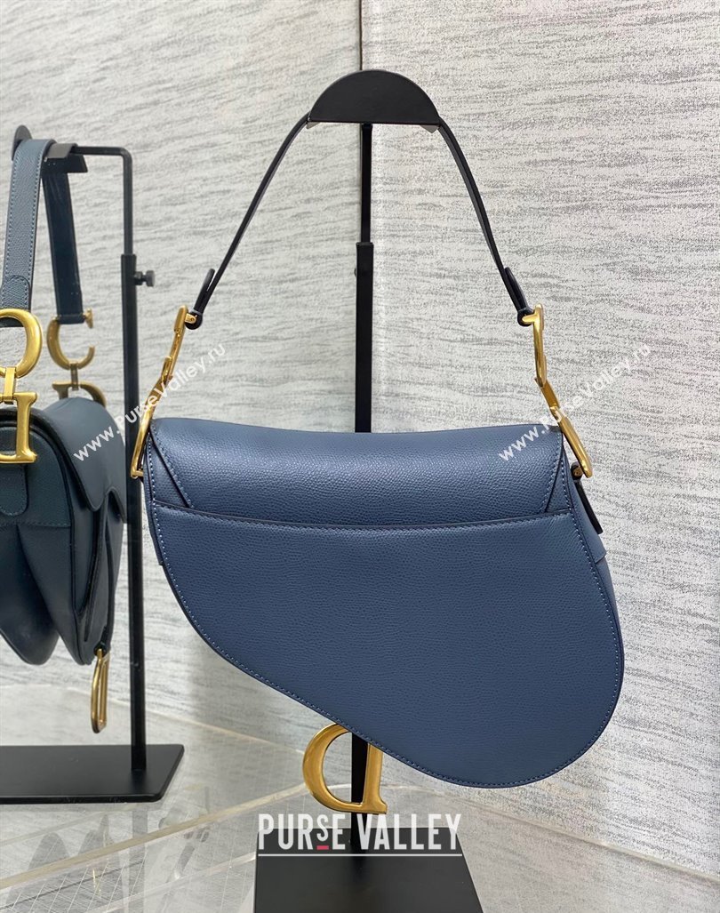 Dior Medium Saddle Bag with Strap in Grained Calfskin Vintage Blue 2024 (XXG-241101056)