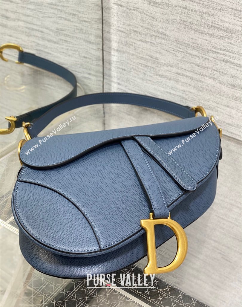 Dior Medium Saddle Bag with Strap in Grained Calfskin Vintage Blue 2024 (XXG-241101056)