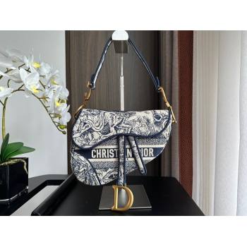 Dior Medium Saddle Bag in Blue Toile de Jouy Embroidery 2024 (XXG-241101075)