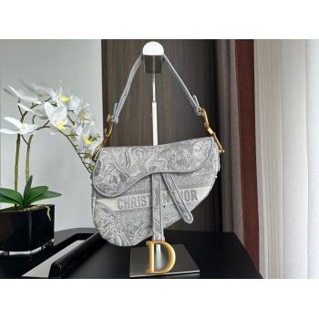 Dior Medium Saddle Bag in Grey Toile de Jouy Embroidery 2024 (XXG-241101076)