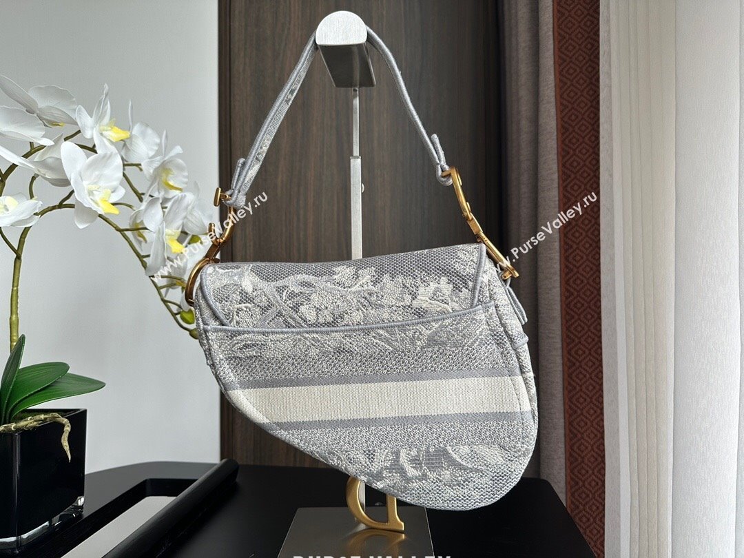 Dior Medium Saddle Bag in Grey Toile de Jouy Embroidery 2024 (XXG-241101076)