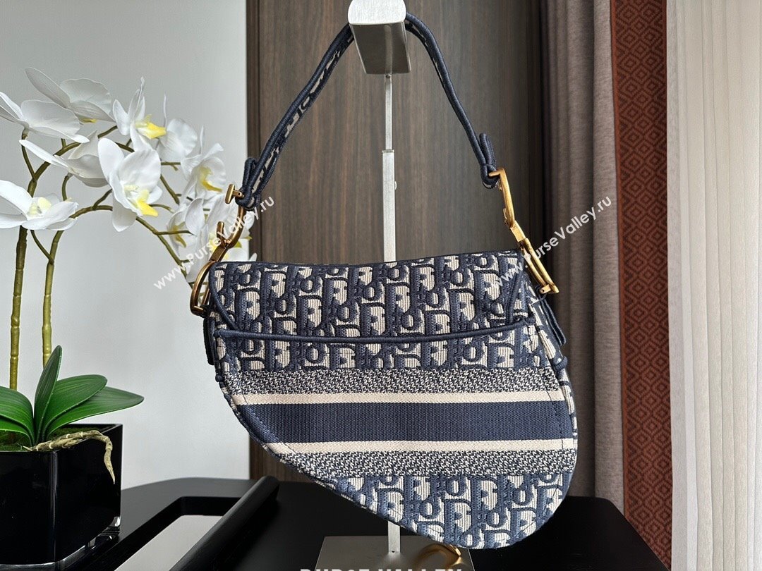 Dior Medium Saddle Bag in Blue Dior Oblique Embroidery 2024 (XXG-241101073)