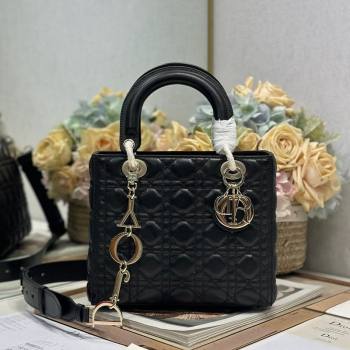 Dior Medium Lady Dior Bag in Cannage Lambskin with Letters Chain Black 2024 (XXG-241212026)