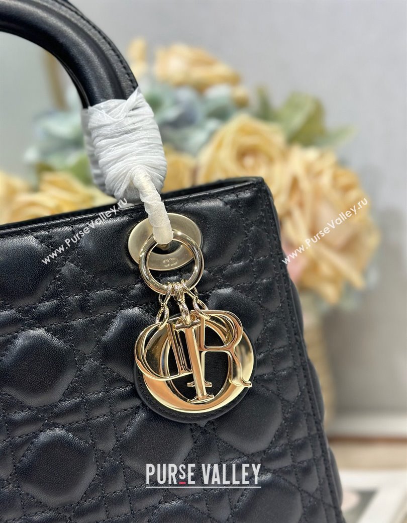 Dior Medium Lady Dior Bag in Cannage Lambskin with Letters Chain Black 2024 (XXG-241212026)