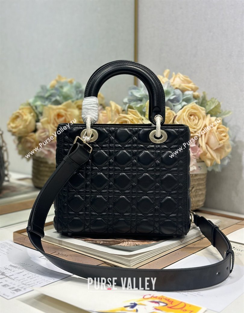 Dior Medium Lady Dior Bag in Cannage Lambskin with Letters Chain Black 2024 (XXG-241212026)