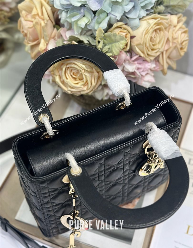 Dior Medium Lady Dior Bag in Cannage Lambskin with Letters Chain Black 2024 (XXG-241212026)