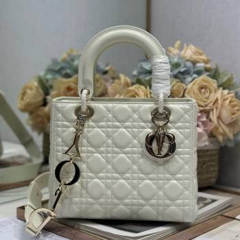 Dior Medium Lady Dior Bag in Cannage Lambskin with Letters Chain White 2024 (XXG-241212027)