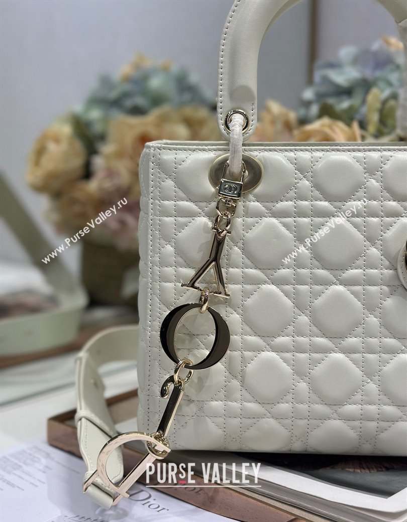 Dior Medium Lady Dior Bag in Cannage Lambskin with Letters Chain White 2024 (XXG-241212027)