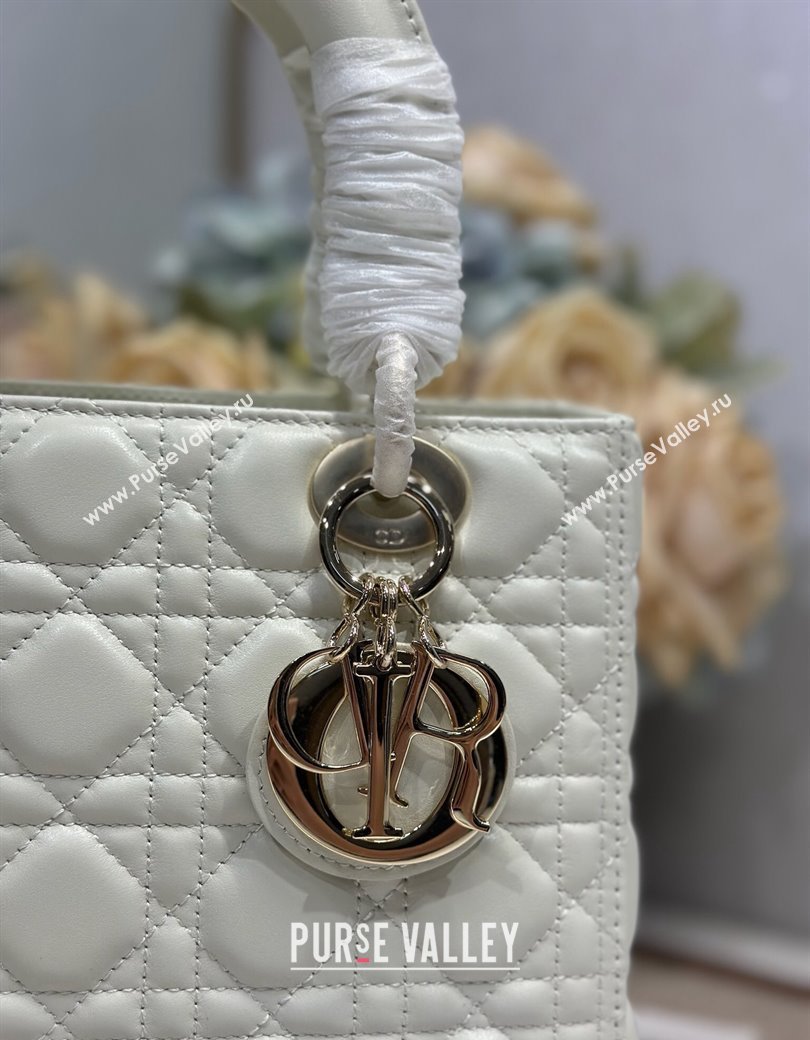 Dior Medium Lady Dior Bag in Cannage Lambskin with Letters Chain White 2024 (XXG-241212027)