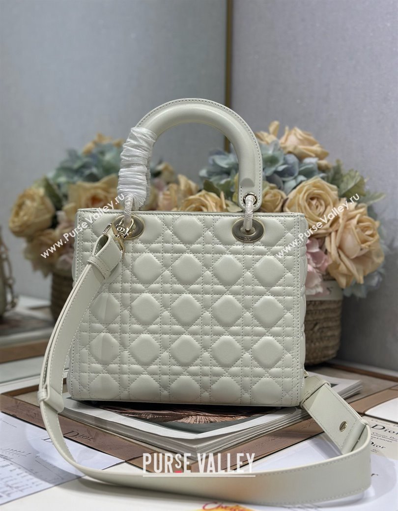 Dior Medium Lady Dior Bag in Cannage Lambskin with Letters Chain White 2024 (XXG-241212027)