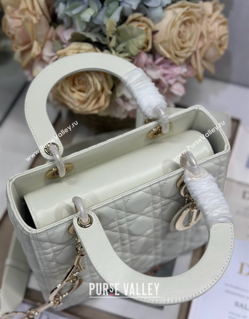 Dior Medium Lady Dior Bag in Cannage Lambskin with Letters Chain White 2024 (XXG-241212027)