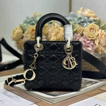 Dior Small Lady Dior Bag in Cannage Lambskin with Letters Chain Black 2024 (XXG-241212028)