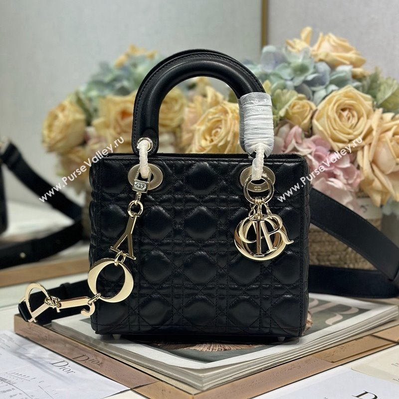 Dior Small Lady Dior Bag in Cannage Lambskin with Letters Chain Black 2024 (XXG-241212028)