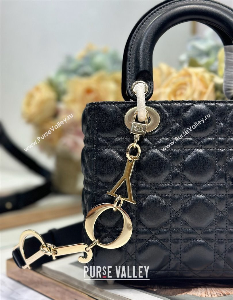 Dior Small Lady Dior Bag in Cannage Lambskin with Letters Chain Black 2024 (XXG-241212028)