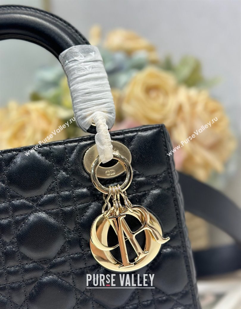 Dior Small Lady Dior Bag in Cannage Lambskin with Letters Chain Black 2024 (XXG-241212028)