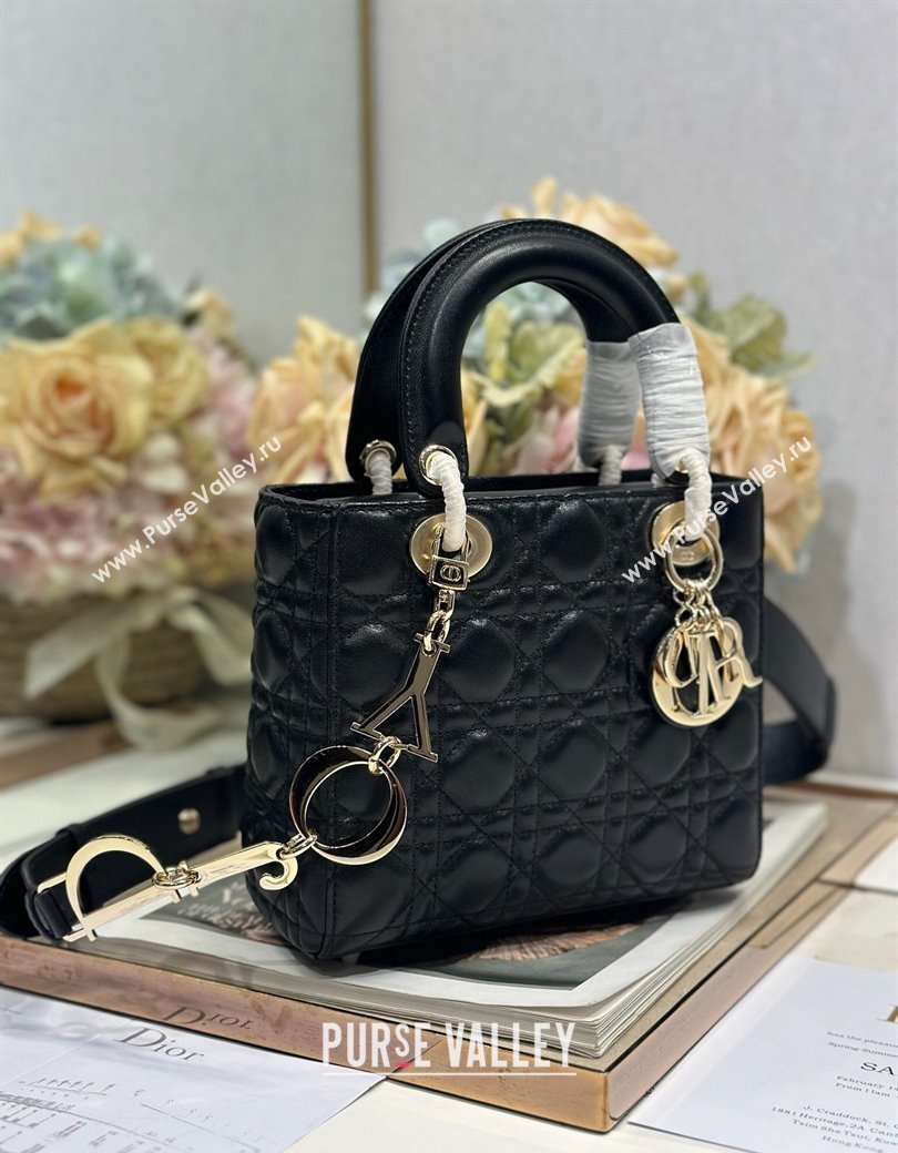 Dior Small Lady Dior Bag in Cannage Lambskin with Letters Chain Black 2024 (XXG-241212028)