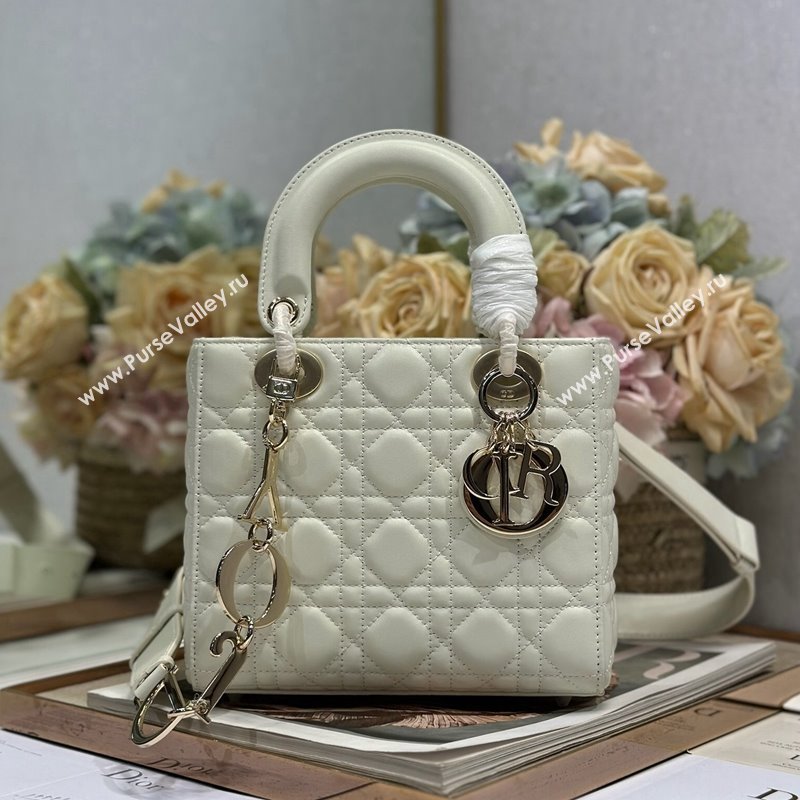 Dior Small Lady Dior Bag in Cannage Lambskin with Letters Chain White 2024 (XXG-241212029)