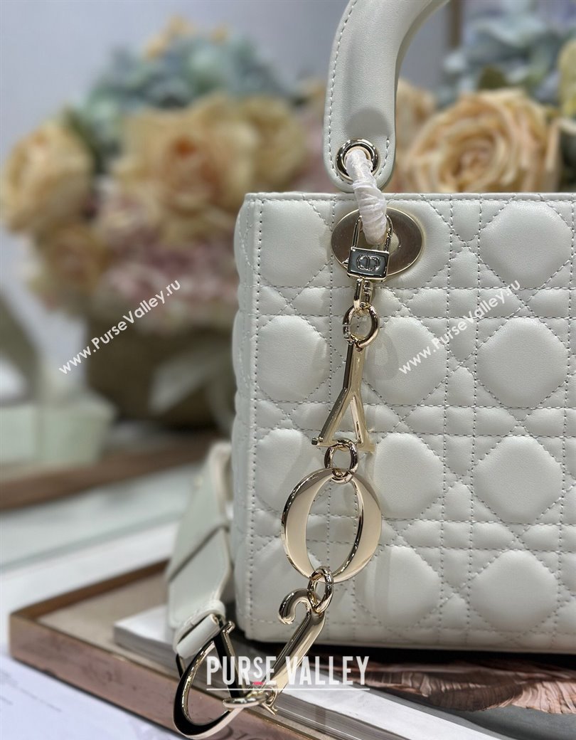 Dior Small Lady Dior Bag in Cannage Lambskin with Letters Chain White 2024 (XXG-241212029)