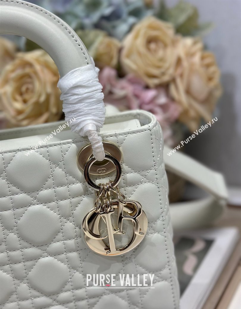 Dior Small Lady Dior Bag in Cannage Lambskin with Letters Chain White 2024 (XXG-241212029)