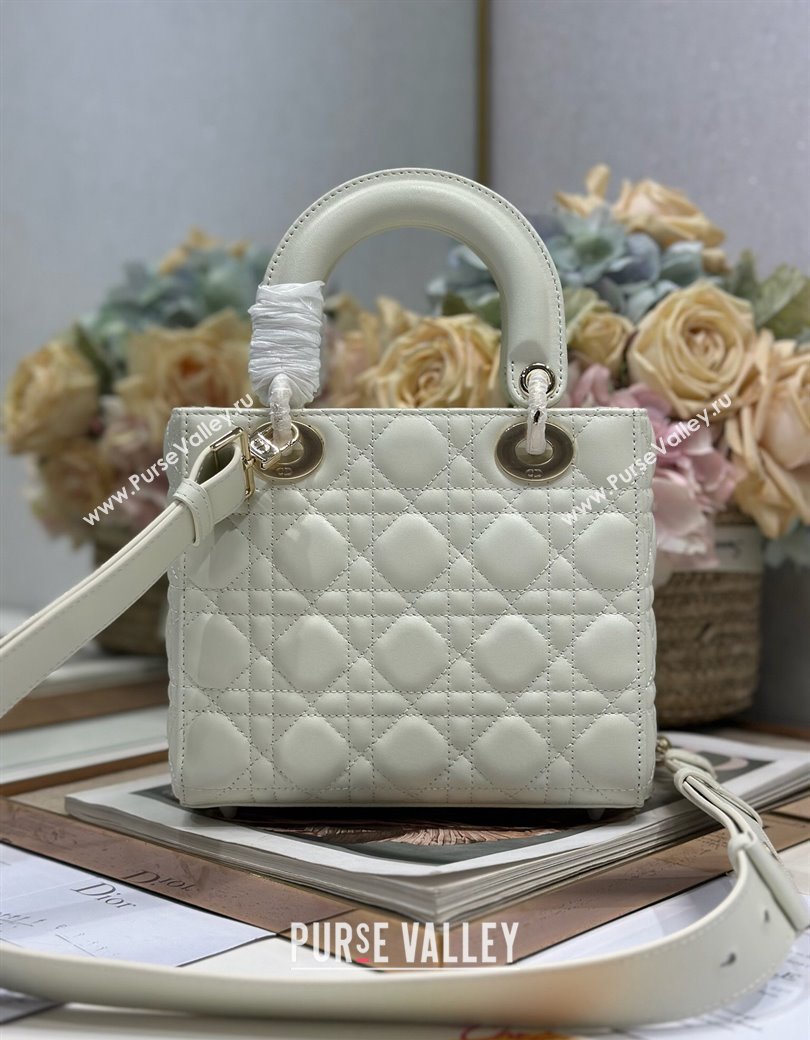 Dior Small Lady Dior Bag in Cannage Lambskin with Letters Chain White 2024 (XXG-241212029)