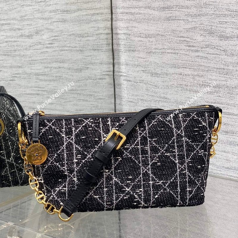 Dior Diorstar Hobo Bag with Chain in Black Cannage Tweed 2024 1212 (XXG-241212030)