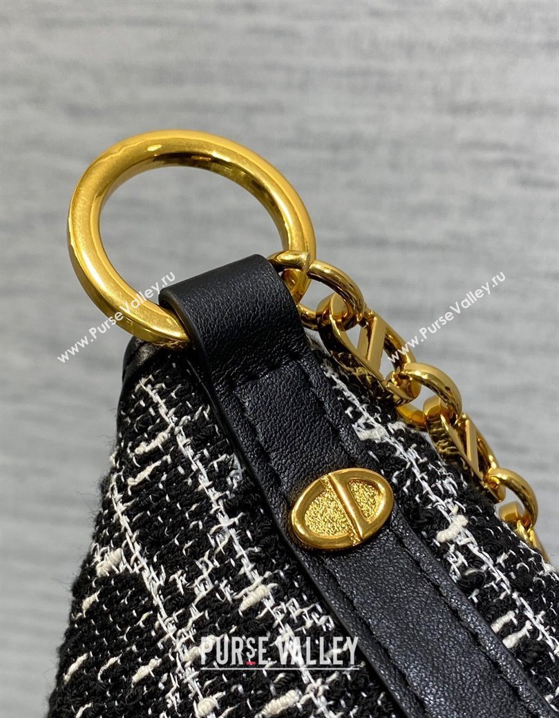 Dior Diorstar Hobo Bag with Chain in Black Cannage Tweed 2024 1212 (XXG-241212030)