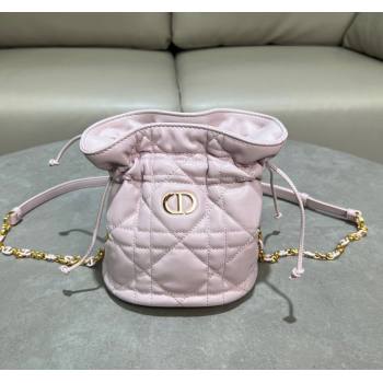 Dior Miss Caro Mini Bucket Bag with Drawstring in Macrocannage Lambskin Light Pink 2024 (XXG-241212034)